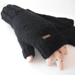 Handmade Fingerless Gloves Mittens Wrist Warmers Acrylic Size L-XL Black